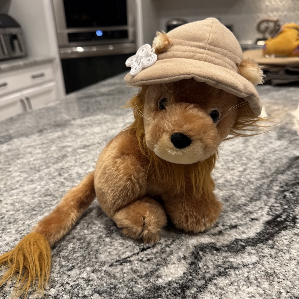 Vintage Russ Berrie 10" Plush Safari Baby Lion Realistic Look wIth Safari Hat #3